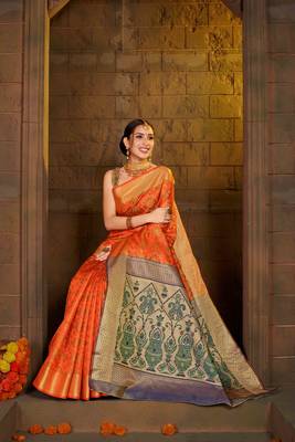 Orange Woven Art Silk Saree With Blouse 2