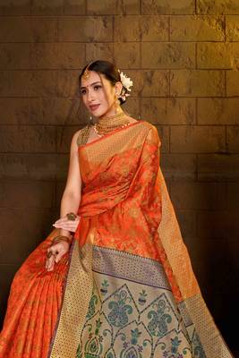 Orange Woven Art Silk Saree With Blouse 3