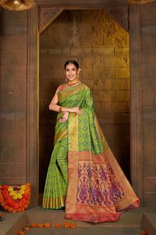 Green Woven Art Silk Saree With Blouse