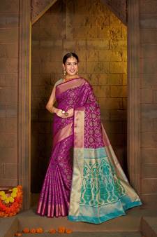 Wine Woven Art Silk Saree With Blouse