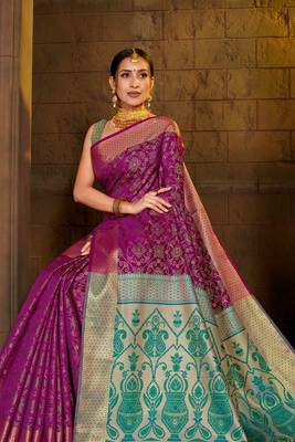 Wine Woven Art Silk Saree With Blouse 3