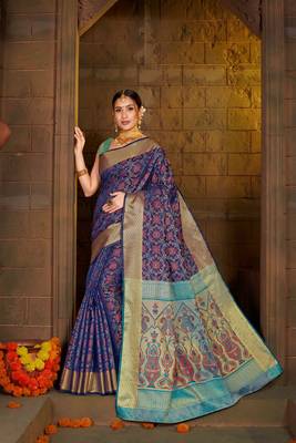 Navy Blue Woven Art Silk Saree With Blouse 1