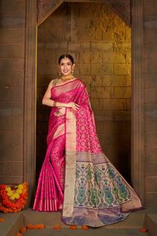 Pink Woven Art Silk Saree With Blouse