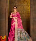 Pink Woven Art Silk Saree With Blouse