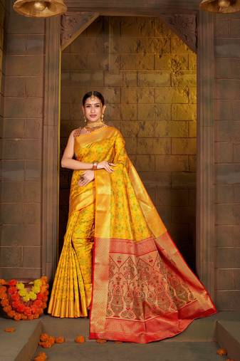 Yellow Woven Art Silk Saree With Blouse