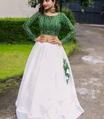 White colour pure cotton with plain lehenga with unstitched blouse