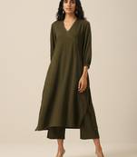 Olive Green Slub Texture Kurta Pant Set