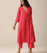 Bright Pink Slub Texture Angrakha Pant Set