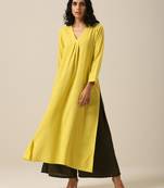 Lime Slub Texture Slit Kurta Palazzo Set