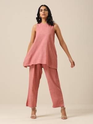 Light Mauve  Slub Textured Sleeveless Short Co-Ord Set 1