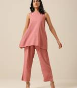 Light Mauve  Slub Textured Sleeveless Short Co-Ord Set