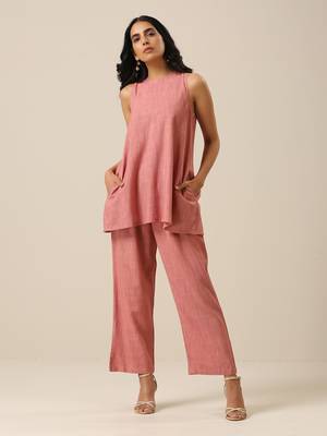 Light Mauve  Slub Textured Sleeveless Short Co-Ord Set 2