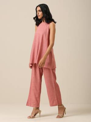 Light Mauve  Slub Textured Sleeveless Short Co-Ord Set 3