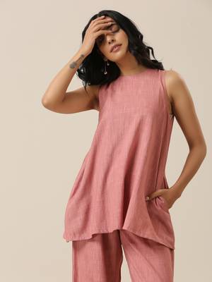Light Mauve  Slub Textured Sleeveless Short Co-Ord Set 4
