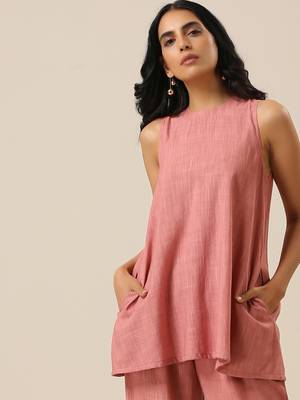 Light Mauve  Slub Textured Sleeveless Short Co-Ord Set 5