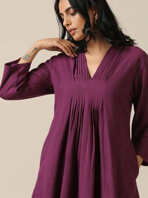 Plum Purple Slub Texture Pleated Co-Ord Set 5