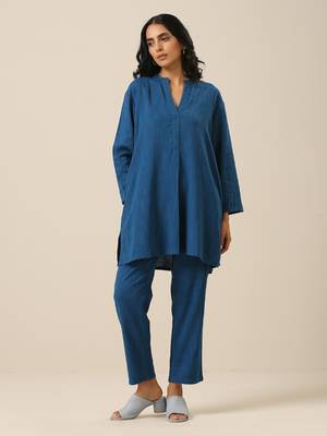 Classic Blue Slub Texture Relax Fit Co-Ord Set 1