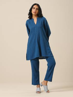 Classic Blue Slub Texture Relax Fit Co-Ord Set 2