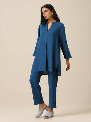Classic Blue Slub Texture Relax Fit Co-Ord Set 3