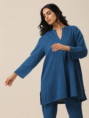 Classic Blue Slub Texture Relax Fit Co-Ord Set 4