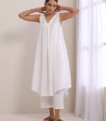 White Slub Texture Sleeveless Flared  Kurta Pant Set