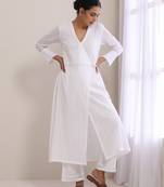 White Dobby Angrakha Kurta Pant Set