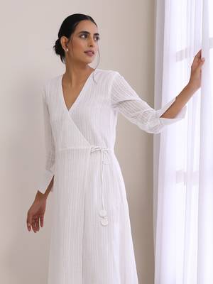 White Dobby Angrakha Kurta Pant Set 3