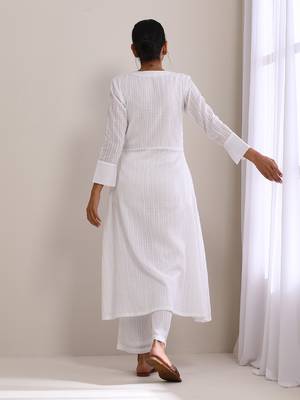 White Dobby Angrakha Kurta Pant Set 5