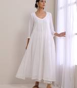 White Dobby Front Pleated Long Kurta Pant Set