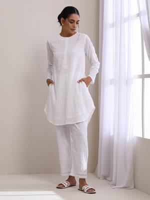 White Dobby Front Placket Co-Ord Set 1