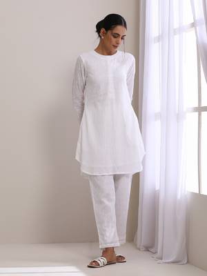 White Dobby Front Placket Co-Ord Set 2