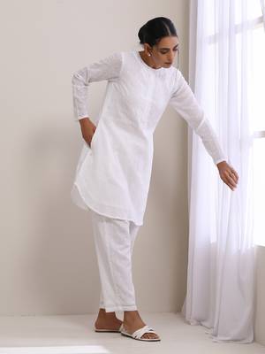 White Dobby Front Placket Co-Ord Set 3