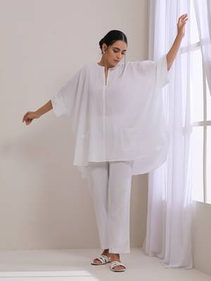 White Dobby Boxy Fit High Low Co-Ord Set 1