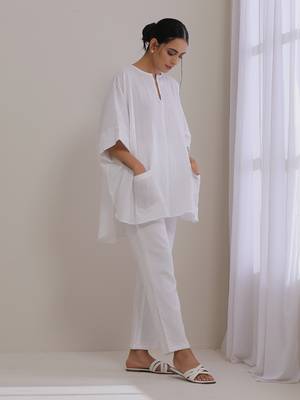 White Dobby Boxy Fit High Low Co-Ord Set 2
