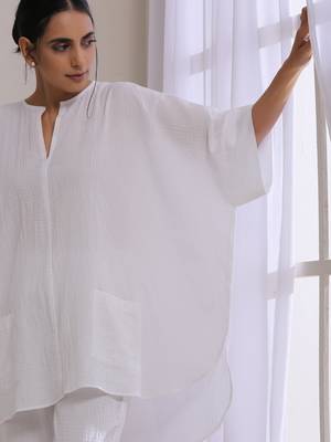 White Dobby Boxy Fit High Low Co-Ord Set 4