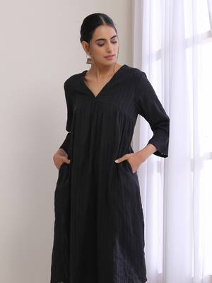 Black Dobby Flared Slit Kurta Pant Set 4