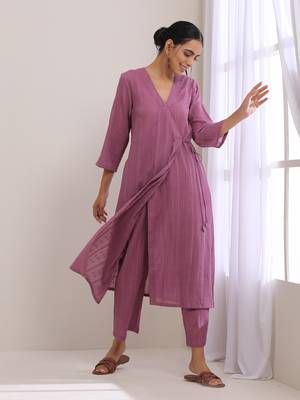 Onion Pink Dobby Angrakha Pant Set 3