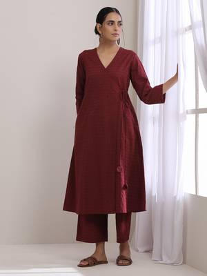 Ruby Wine Dobby Angrakha Pant Set 1