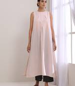 Pink Slub Sleeveless Kurta Pant Set