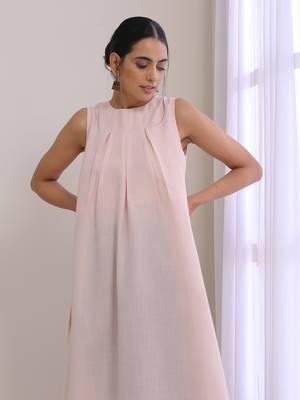 Pink Slub Sleeveless Kurta Pant Set 3