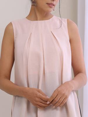 Pink Slub Sleeveless Kurta Pant Set 4