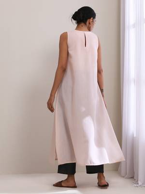 Pink Slub Sleeveless Kurta Pant Set 5