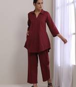 Ruby Wine Dobby Collar Short Co-Ord Set