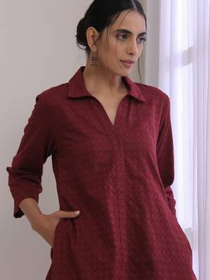 Ruby Wine Dobby Collar Short Co-Ord Set 5