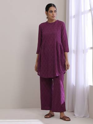 Plum Purple Dobby Gathers Co-Ord Set 2