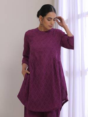 Plum Purple Dobby Gathers Co-Ord Set 4