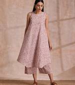 Grey Overall Floral Block Print Cotton High-Low Co-Ord Set