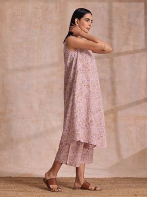 Grey Overall Floral Block Print Cotton High-Low Co-Ord Set 3