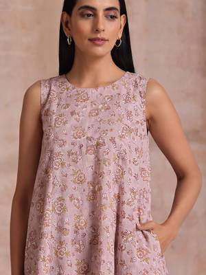 Grey Overall Floral Block Print Cotton High-Low Co-Ord Set 5
