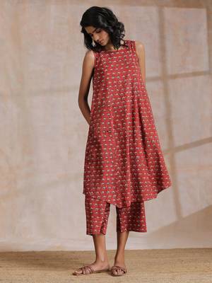 Rust Red Bagru Camel Print Cotton High-Low Co-Ord Set 1